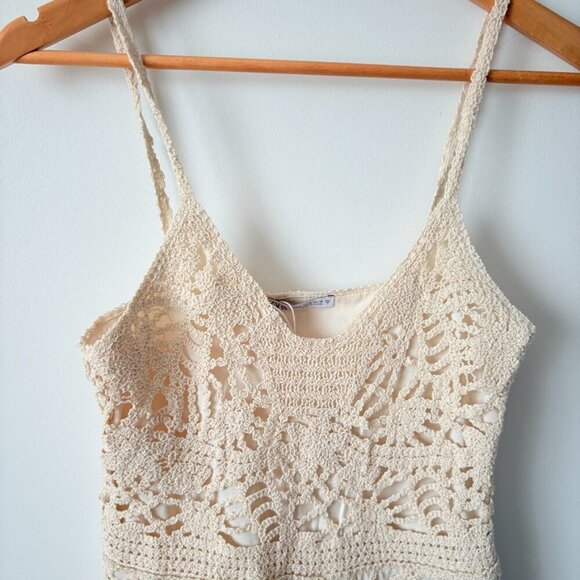 Zara Short Crochet Jumpsuit Romper Cream NWT Size Medium - Picture 8 of 12